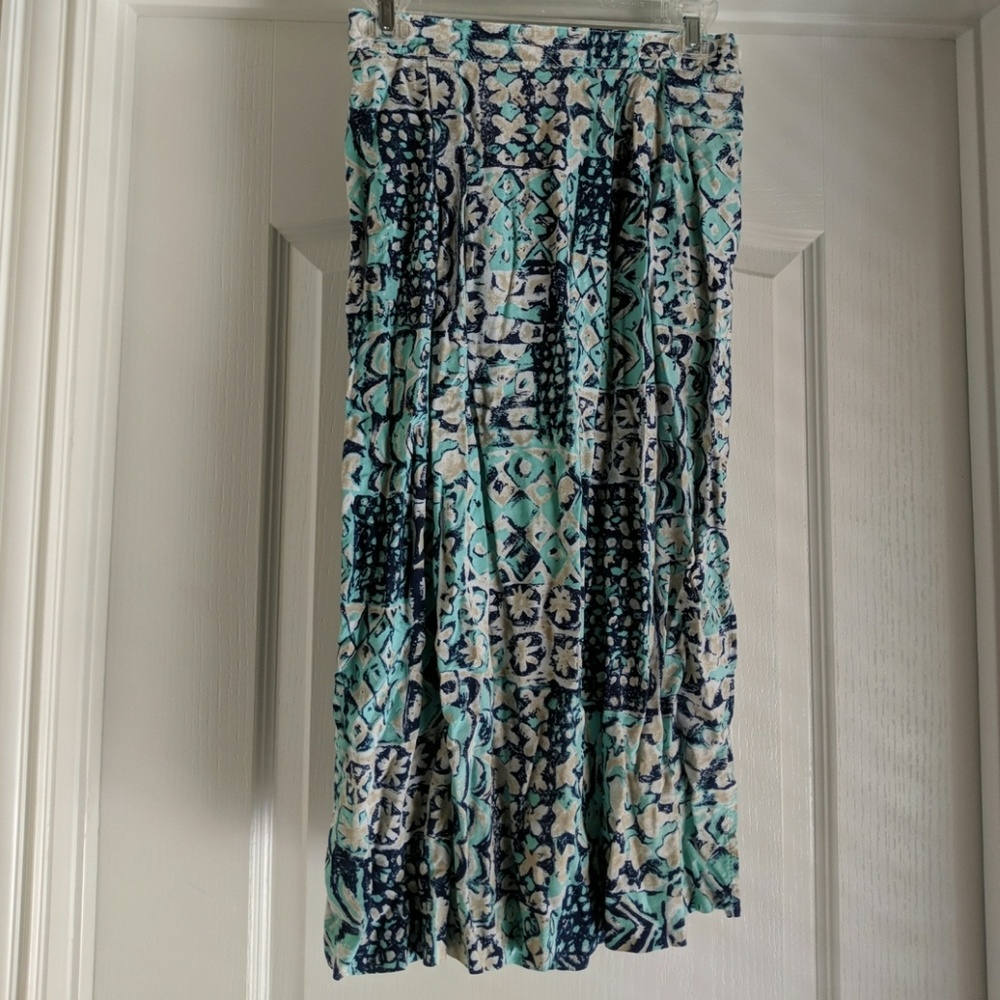 Navy and aqua high wasited midi skirt